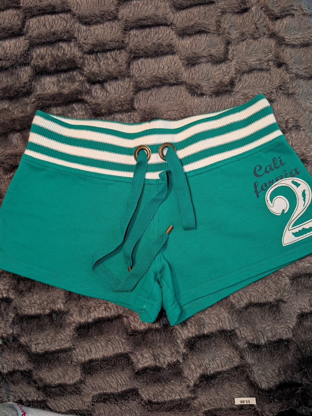 Forever 21 Teal Drawstring Athletic Shorts with Striped Waistband